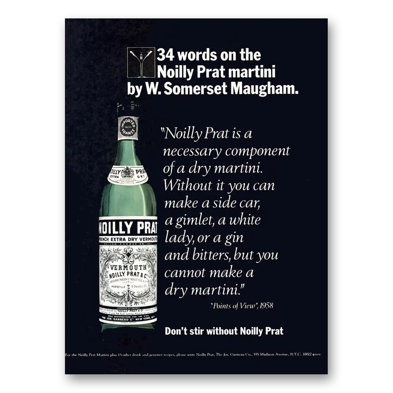 1973 Noilly Prat Vermouth 34 Words W Somerset Maugham Vintage Magazine Print Ad