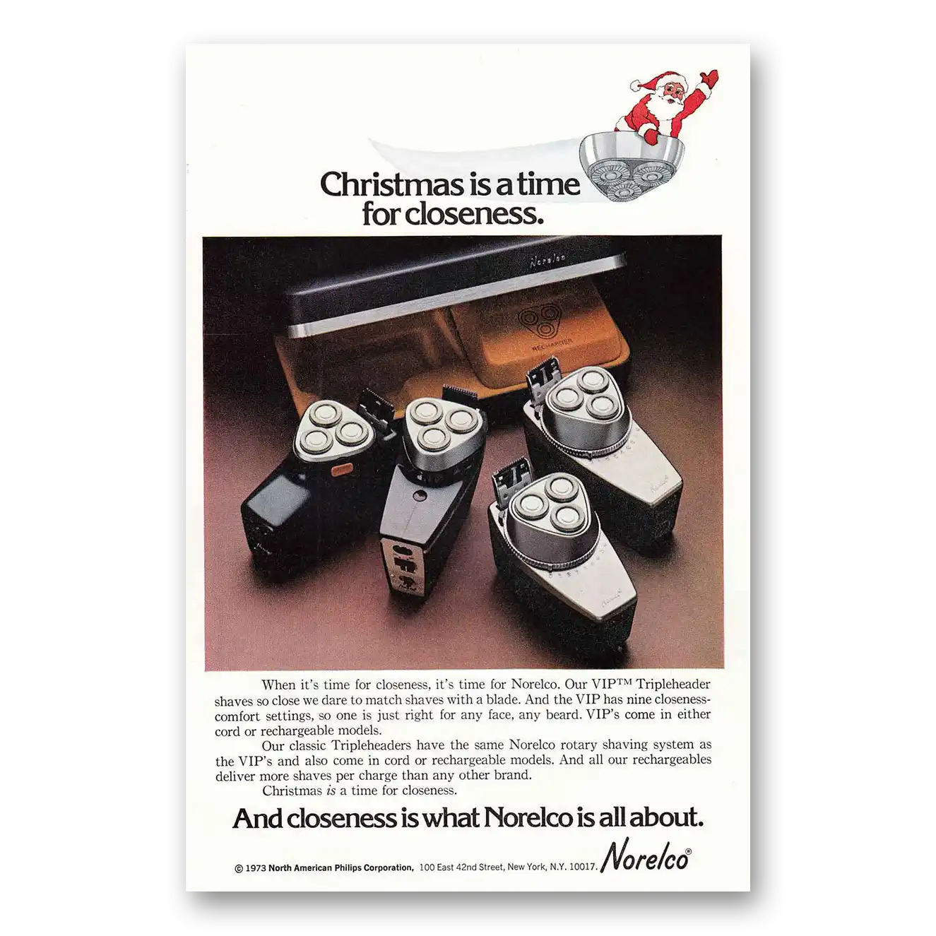 1973 Norelco Shaver Christmas Is the Time for Closeness Vintage Magazine Print Ad