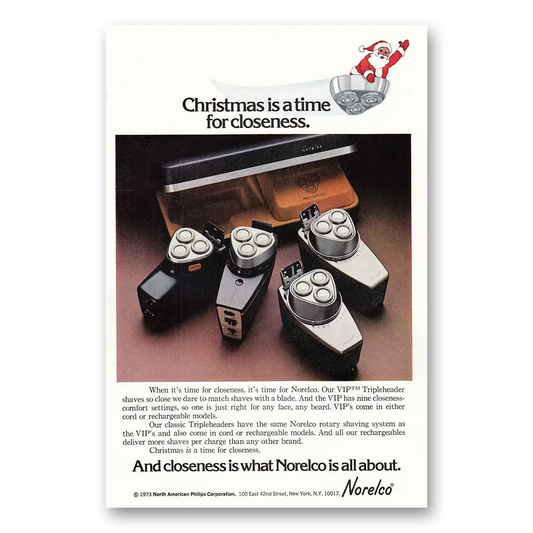 1973 Norelco Shaver Christmas Is the Time for Closeness Vintage Magazine Print Ad