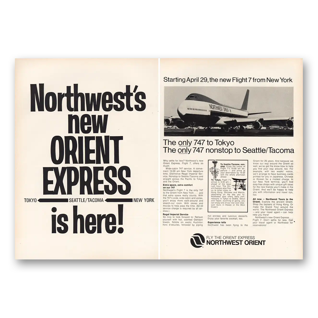 1973 Northwest Orient New Flight 7 From New York Vintage Magazine Print Ad