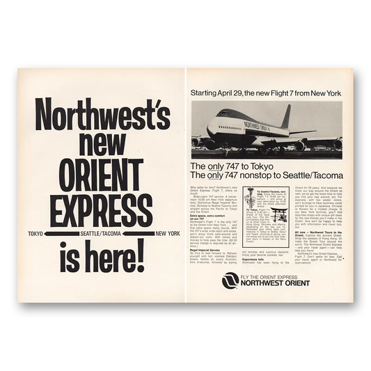 1973 Northwest Orient New Flight 7 From New York Vintage Magazine Print Ad