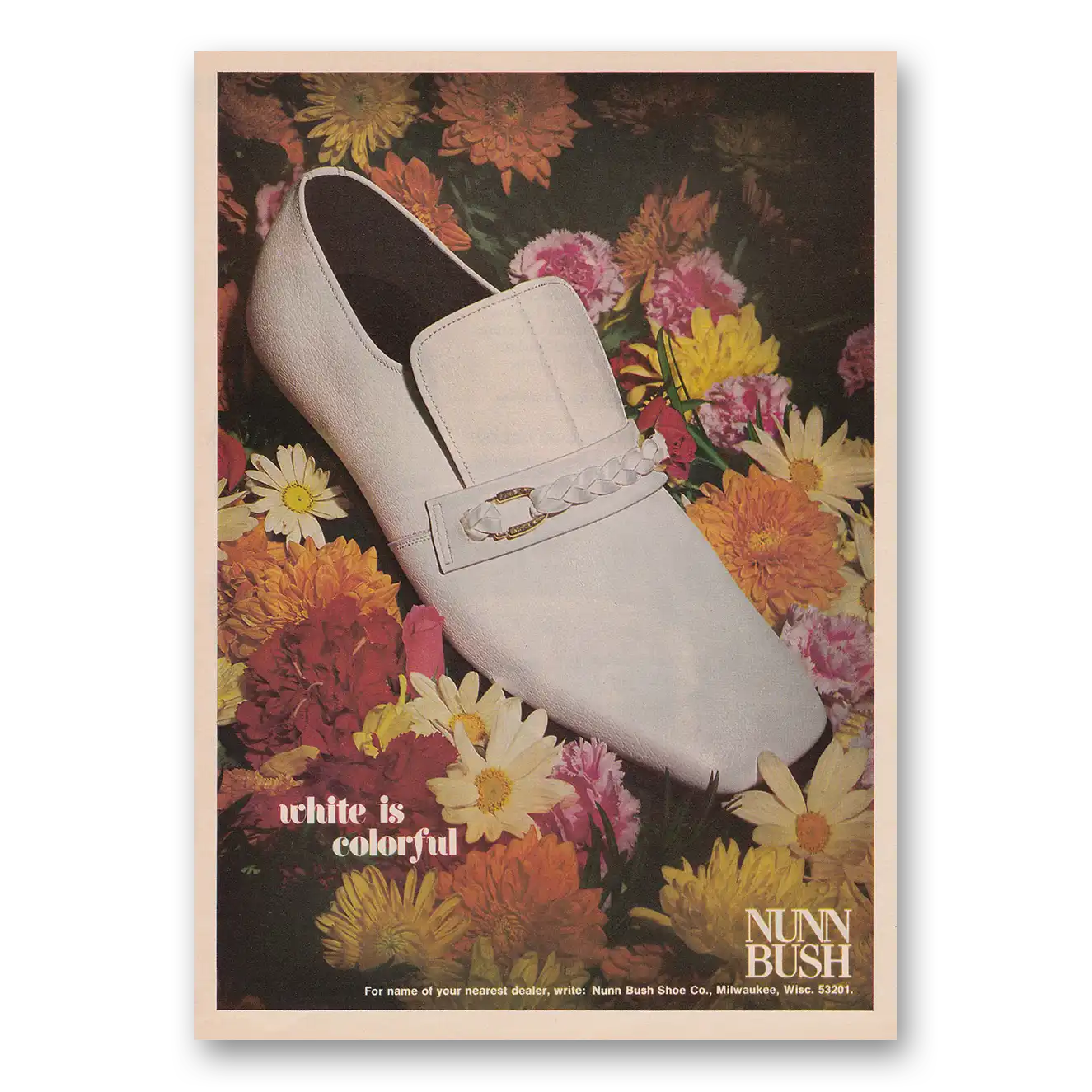 1973 Nunn Bush Shoes White Is Colorful Vintage Magazine Print Ad