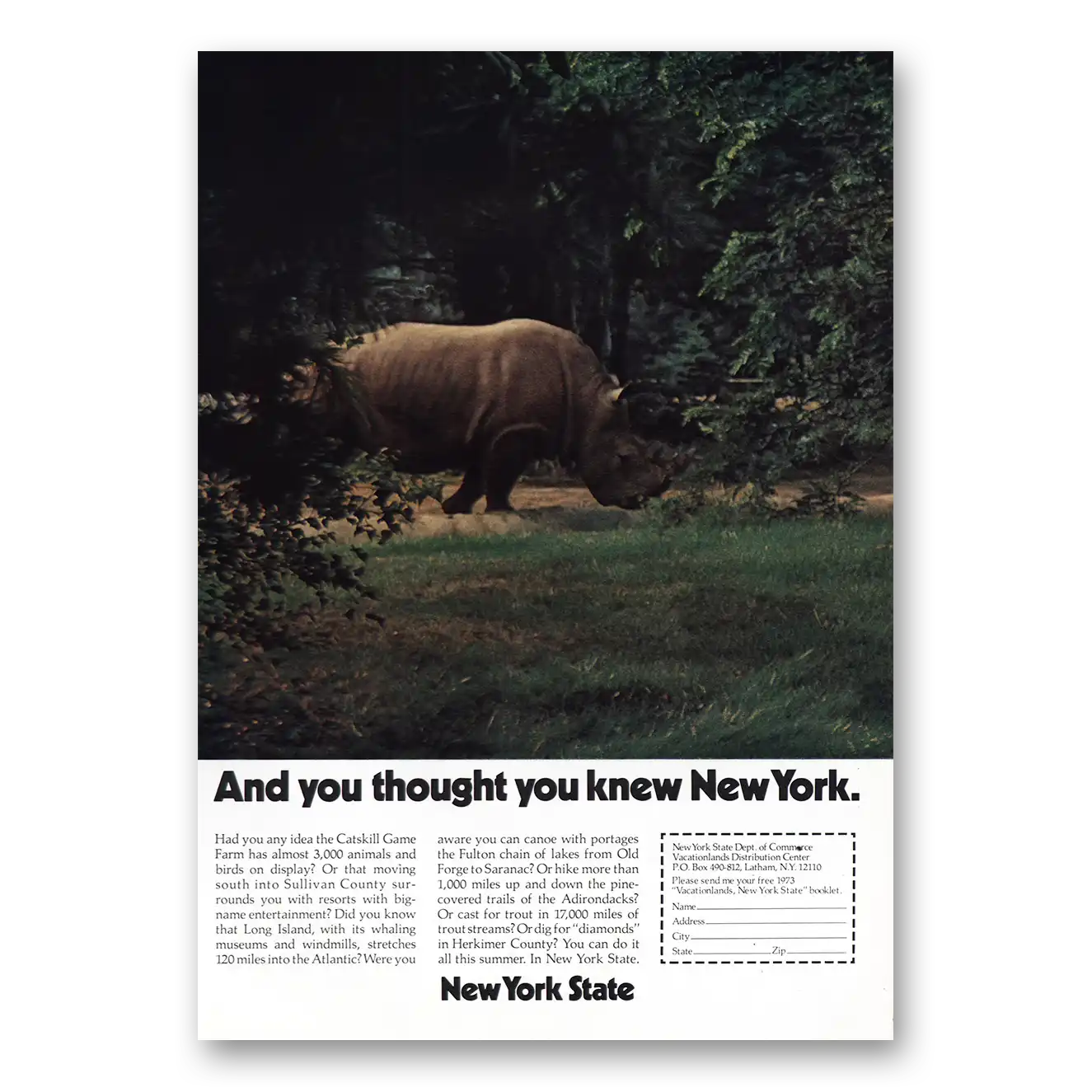 1973 New York And You Though You Knew Hippo Vintage Magazine Print Ad