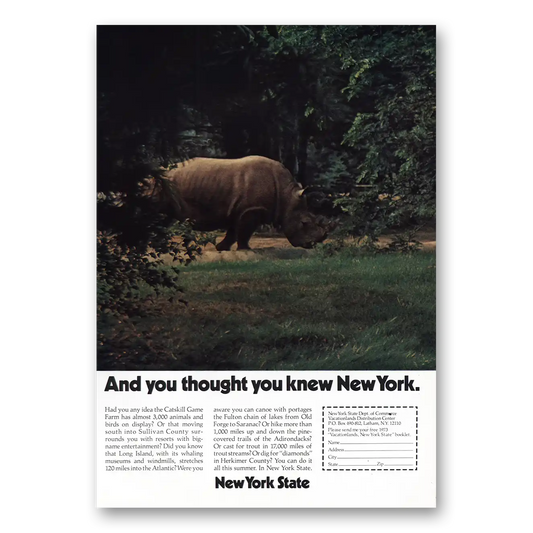 1973 New York And You Though You Knew Hippo Vintage Magazine Print Ad