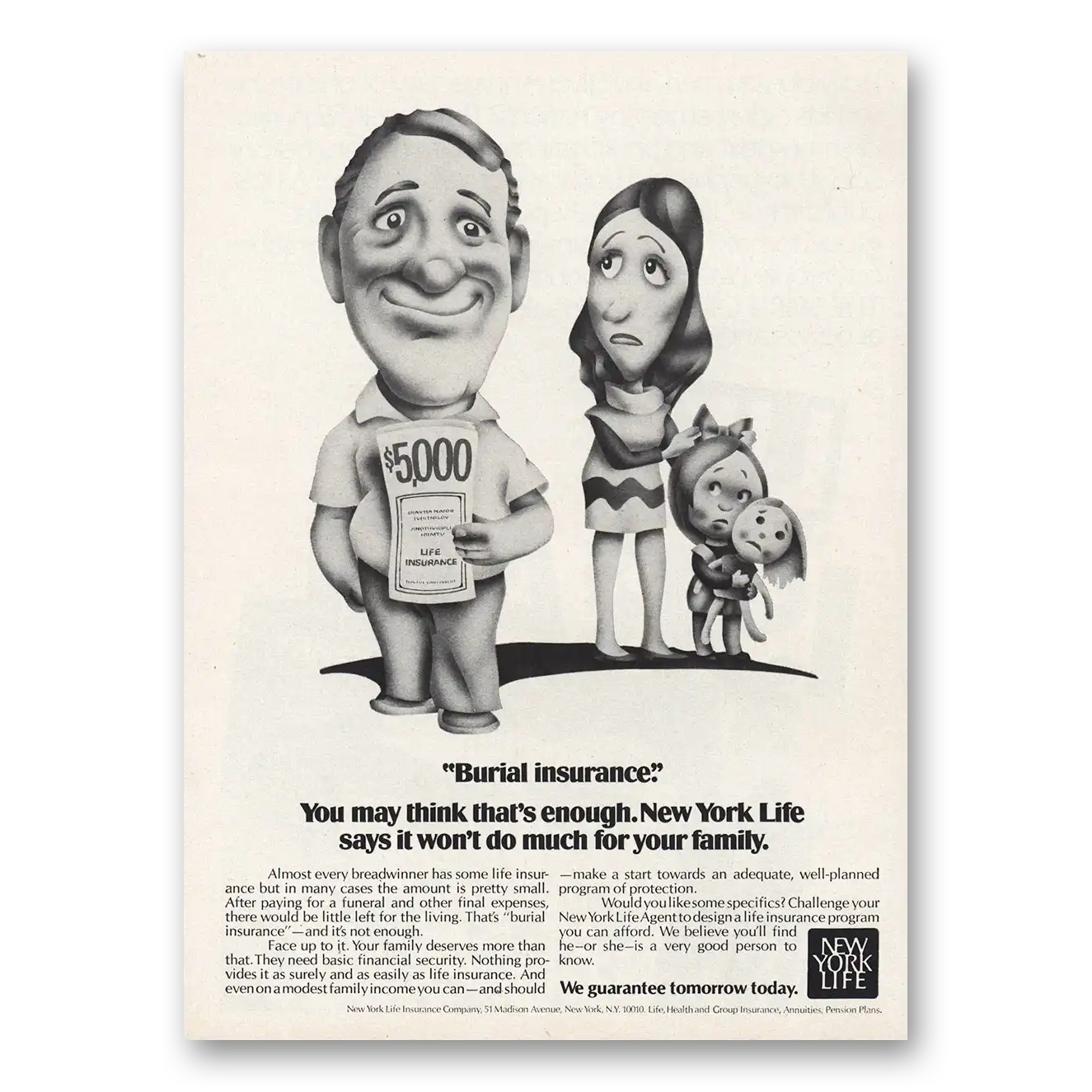 1973 New York Life Insurance Burial Insurance Vintage Magazine Print Ad