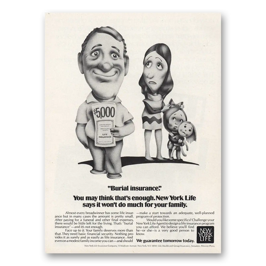 1973 New York Life Insurance Burial Insurance Vintage Magazine Print Ad