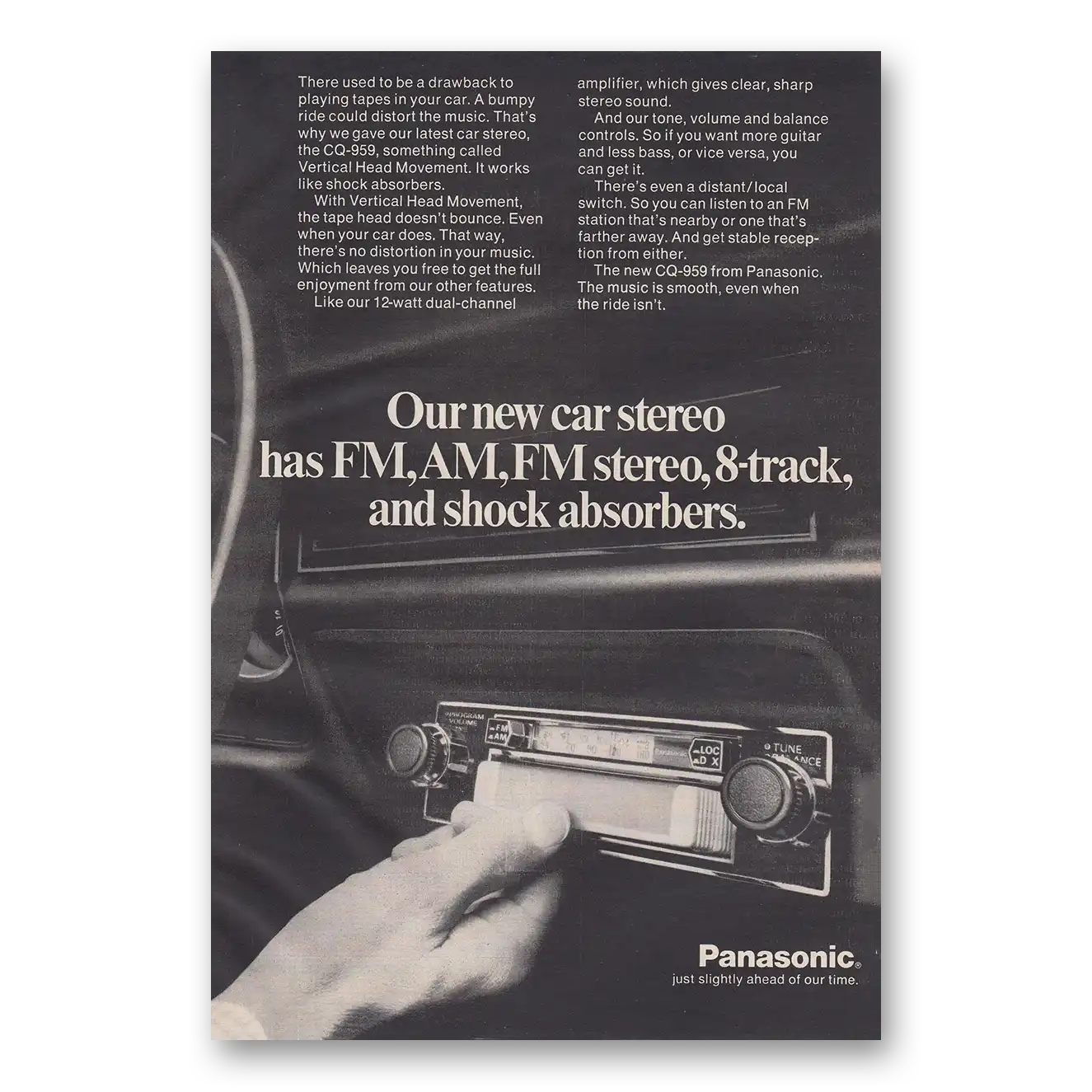 1973 Panasonic Car Stereo AM FM 8 Track and Shock Absorbers Vintage Magazine Print Ad