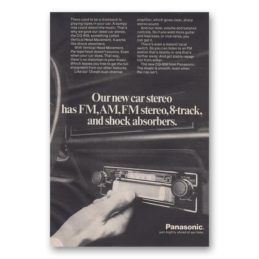 1973 Panasonic Car Stereo AM FM 8 Track and Shock Absorbers Vintage Magazine Print Ad