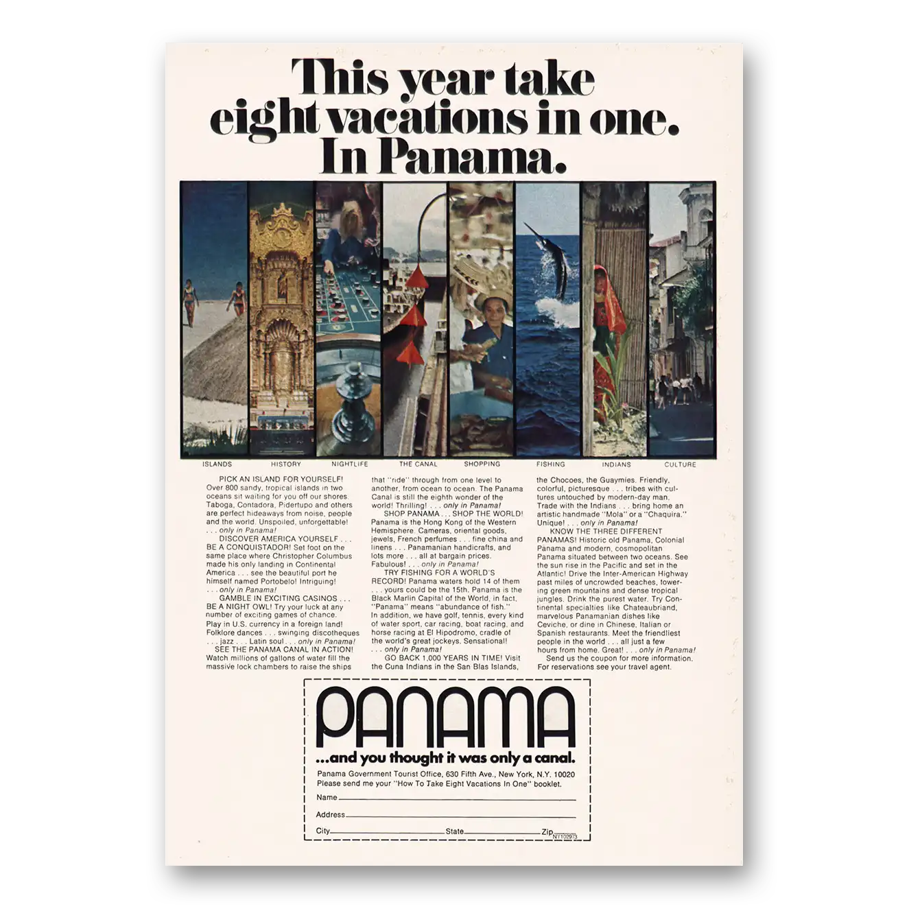 1973 Panama Eight Vacations In One Vintage Magazine Print Ad