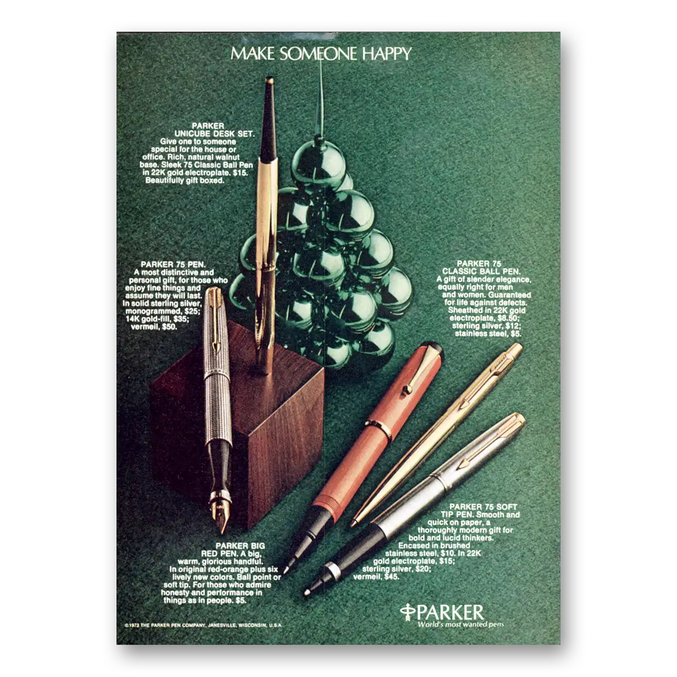 1973 Parker Pens Make Someone Happy Vintage Magazine Print Ad