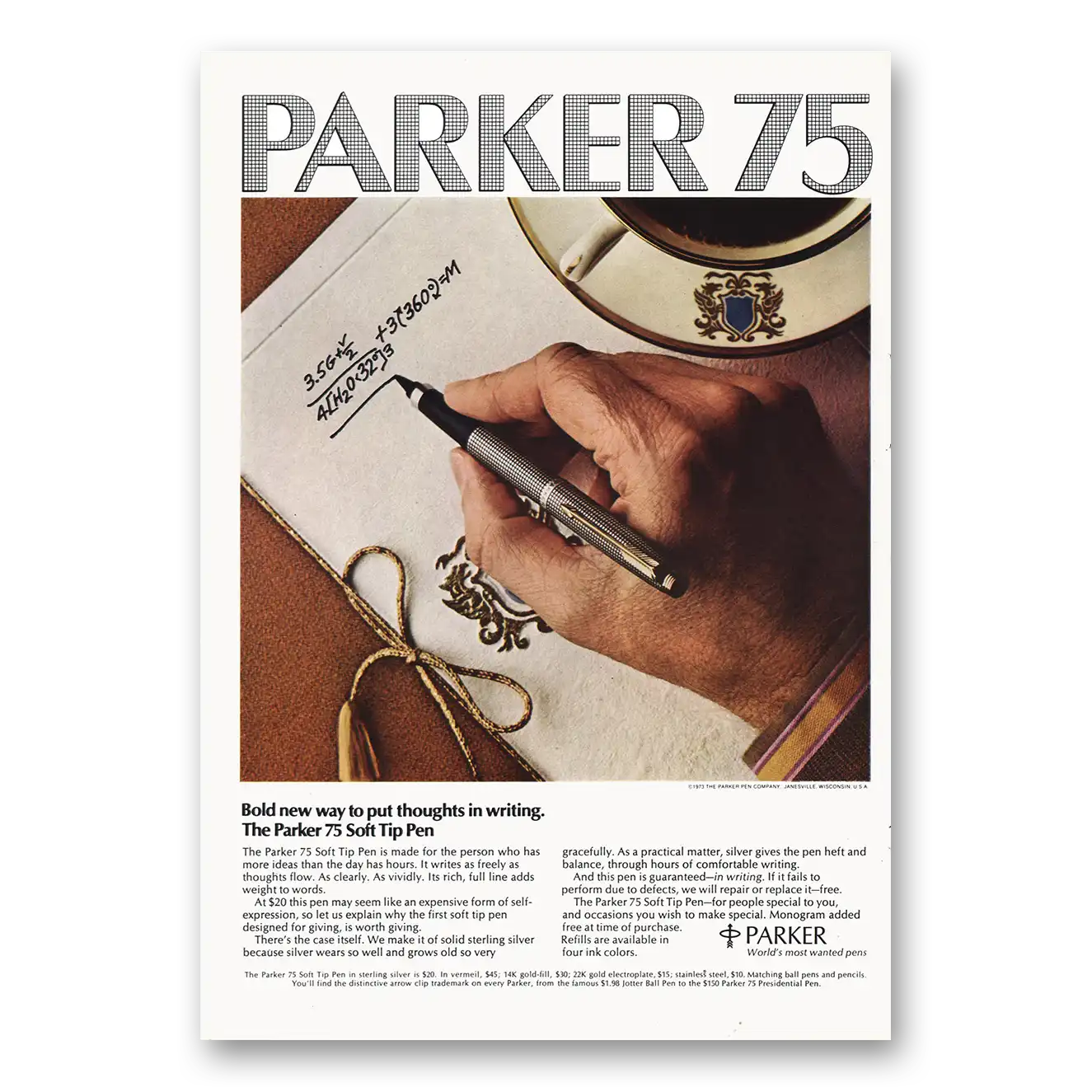 1973 Parker 75 Pen Put Thoughts In Writing Vintage Magazine Print Ad