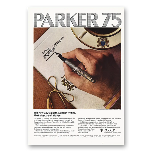 1973 Parker 75 Pen Put Thoughts In Writing Vintage Magazine Print Ad