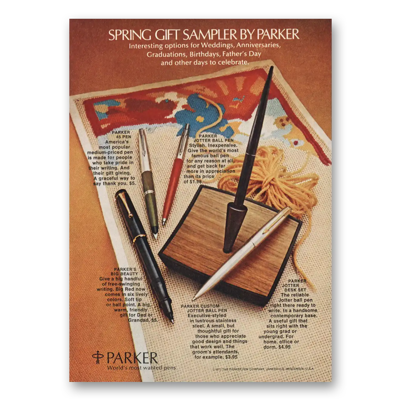 1973 Parker Pens Spring Gift Sampler Vintage Magazine Print Ad