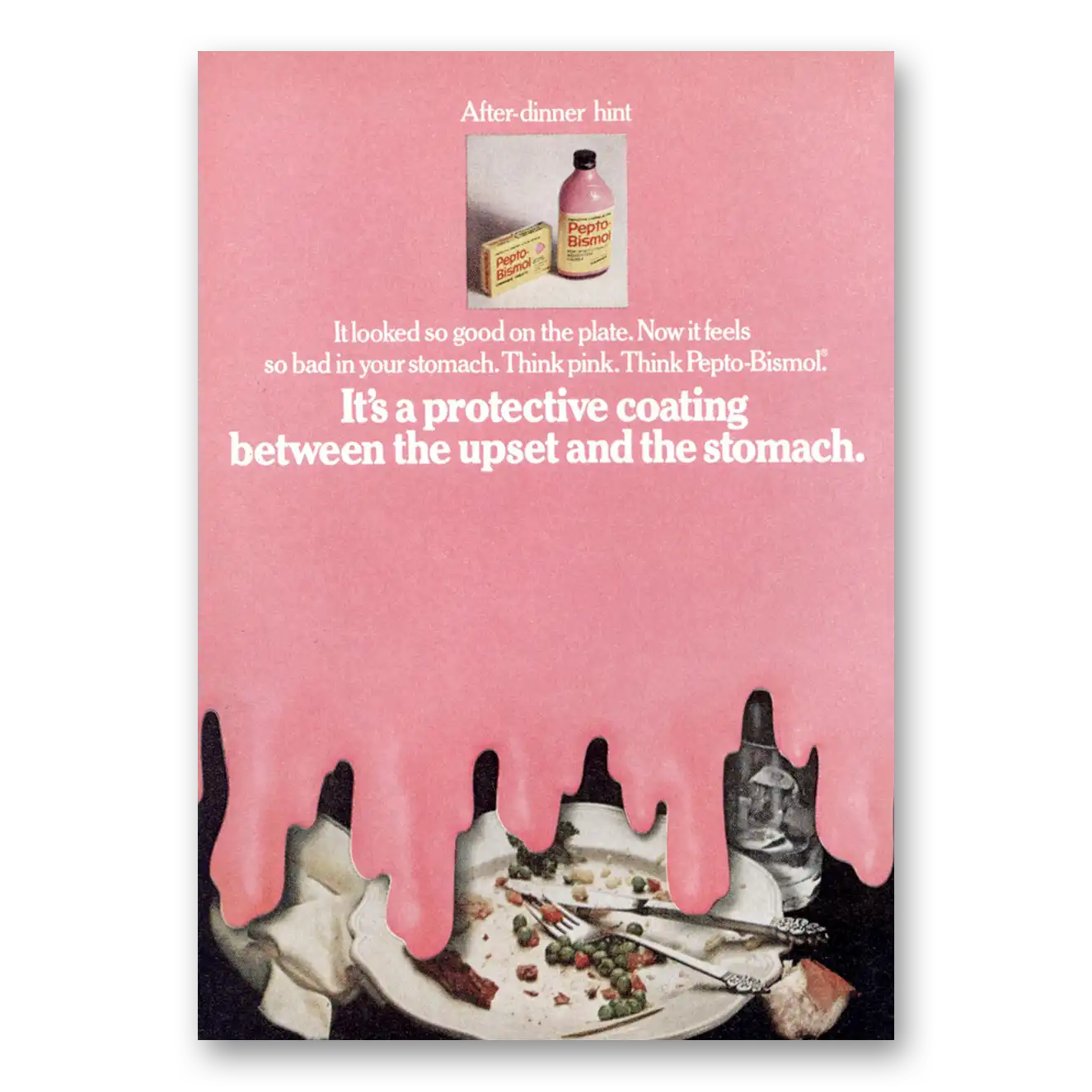 1973 Pepto Bismol After Dinner Hint Vintage Magazine Print Ad