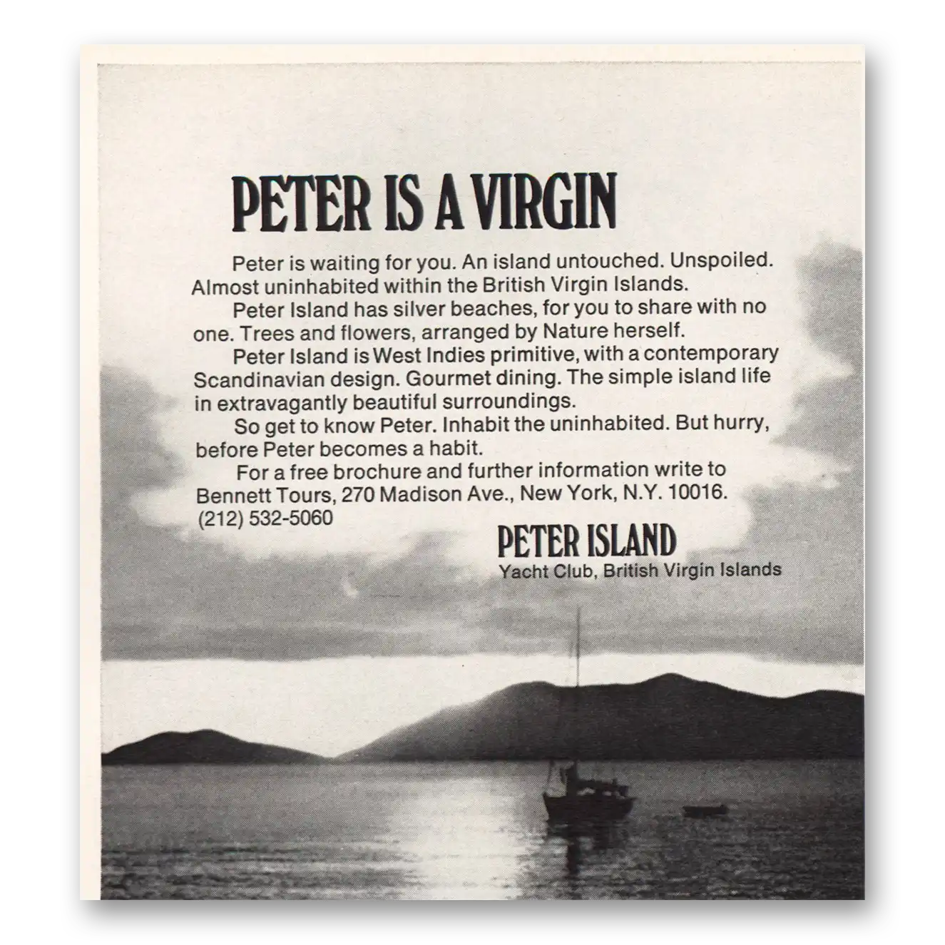 1973 Peter Island Peter Is a Virgin Vintage Magazine Print Ad