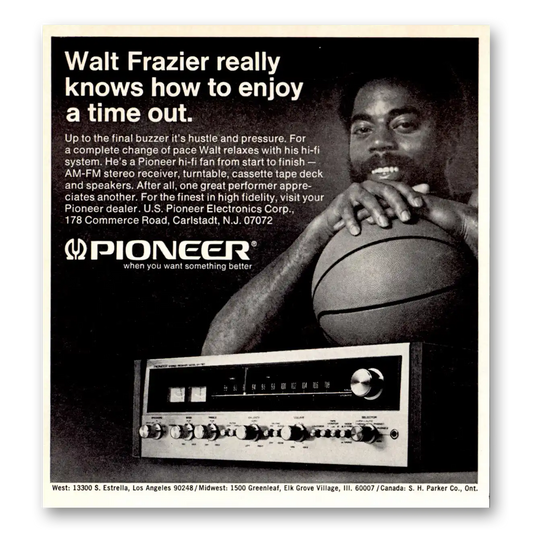 1973 Pioneer Stereo Components Walt Frazier Enjoys a Time Out Vintage Magazine Print Ad