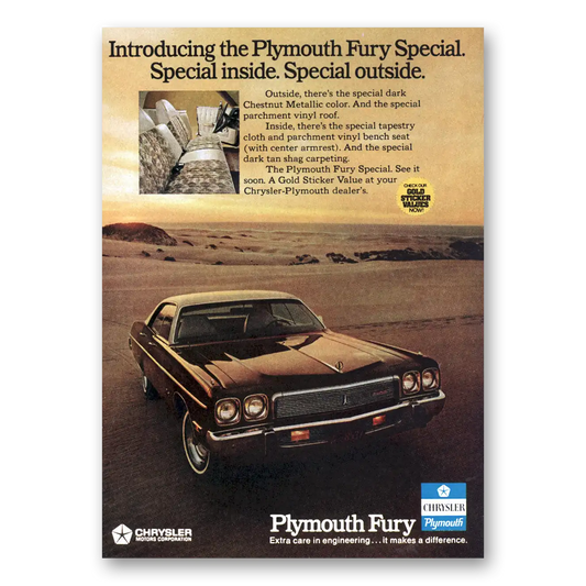 1973 Plymouth Fury Special Inside Outside Vintage Magazine Print Ad