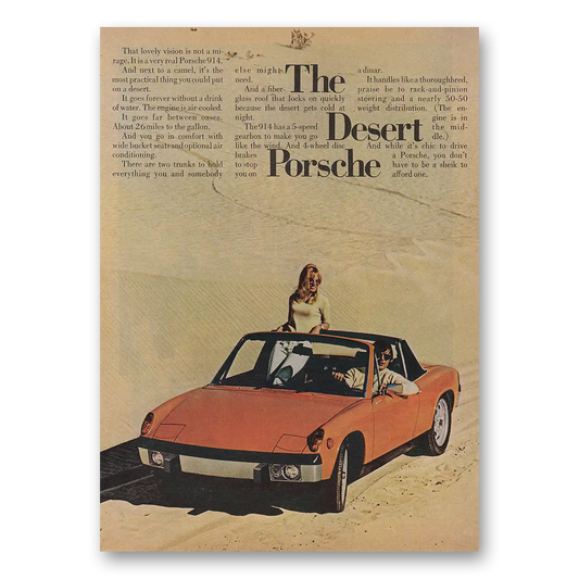 1973 Porsche 914 Desert Lovely Vision Is Not a Mirage Vintage Magazine Print Ad