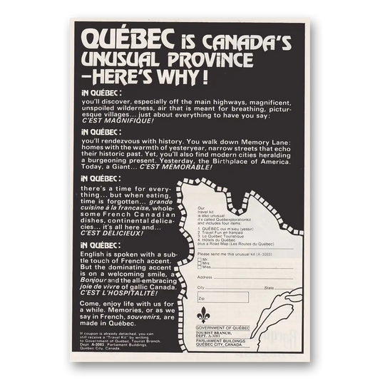 1973 Quebec Canada Unusual Province Heres Why Vintage Magazine Print Ad