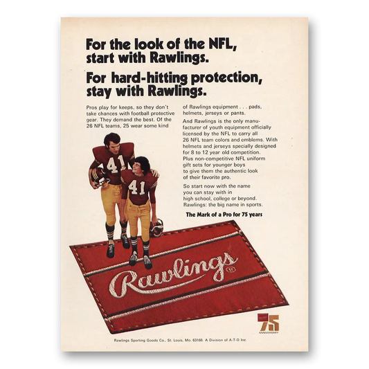 1973 Rawlings Football Protective Gear Look of the NFL Vintage Magazine Print Ad