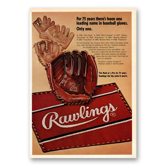 1973 Rawlings Baseball Gloves Leading Name In Baseball Gloves Vintage Magazine Print Ad