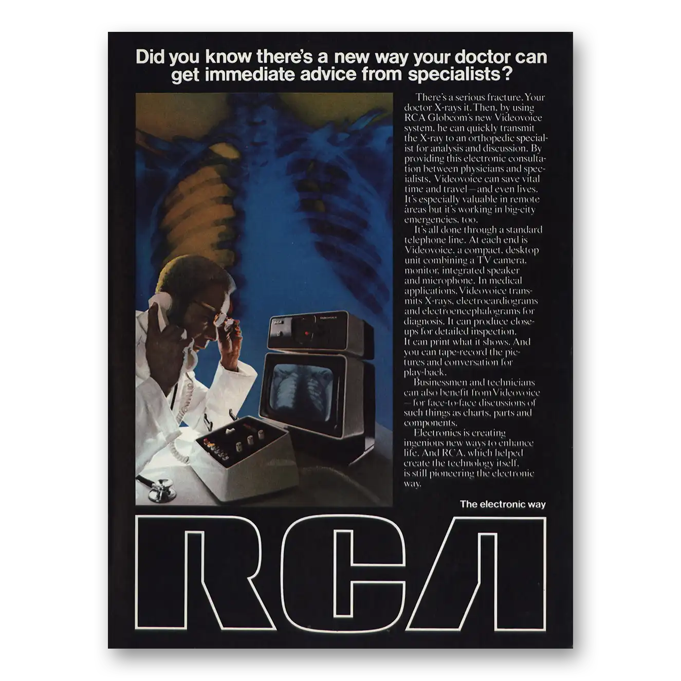 1973 RCA Television New Way Doctor Can Get Immediate Advice Vintage Magazine Print Ad