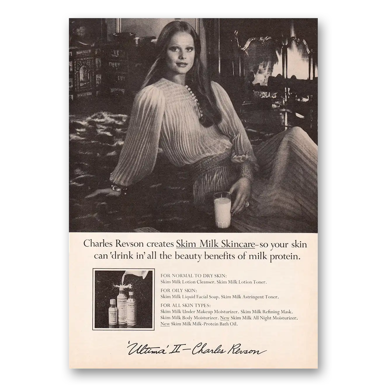 1973 Ultima II Skim Milk Skincare Vintage Magazine Print Ad