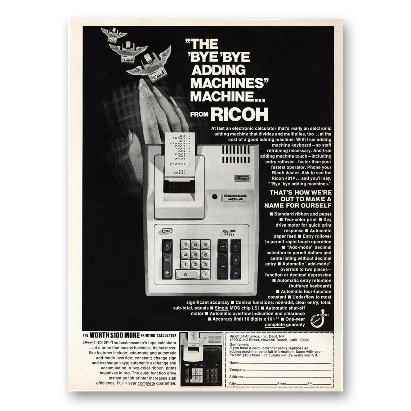 1973 Ricoh Adding Machine Bye Bye Adding Machines Machine Vintage Magazine Print Ad