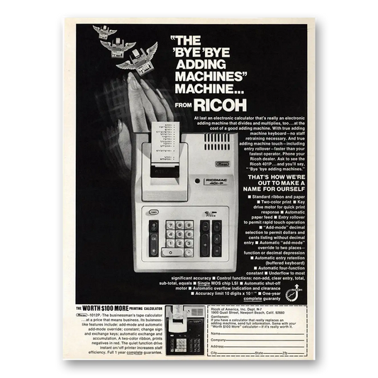 1973 Ricoh Adding Machine Bye Bye Adding Machines Machine Vintage Magazine Print Ad