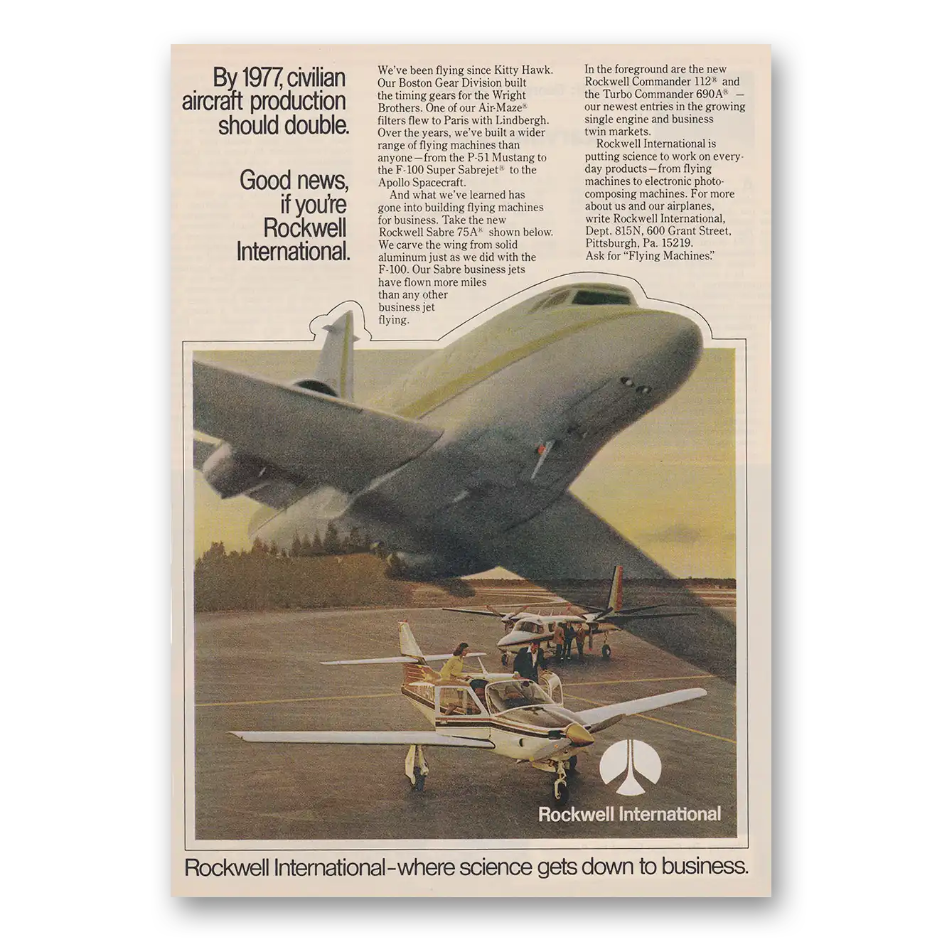 1973 Rockwell Civilian Aircraft Production Should Double Vintage Magazine Print Ad