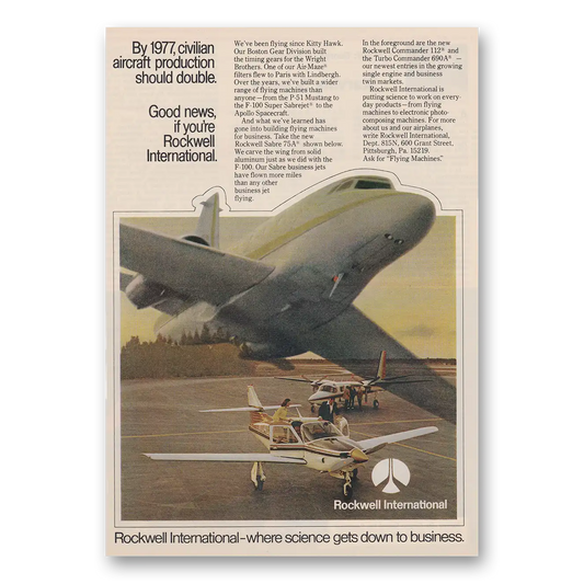 1973 Rockwell Civilian Aircraft Production Should Double Vintage Magazine Print Ad