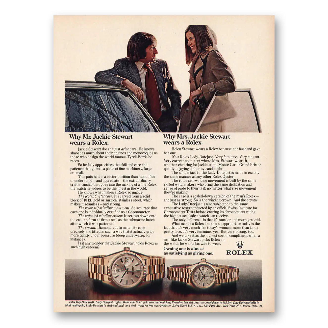 1973 Rolex Mr Jackie Stewart Wears a Rolex Vintage Magazine Print Ad