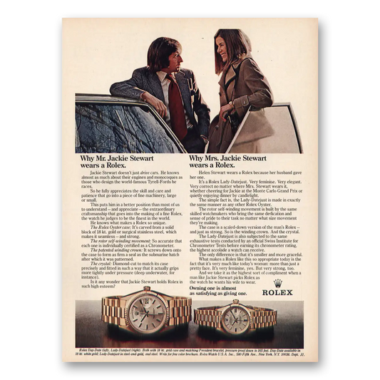 1973 Rolex Mr Jackie Stewart Wears a Rolex Vintage Magazine Print Ad