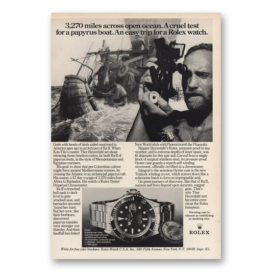 1973 Rolex Cruel Test for Papyrus Boat Vintage Magazine Print Ad