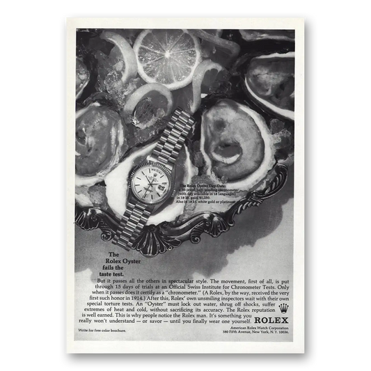 1973 Rolex Fails Taste Test Vintage Magazine Print Ad