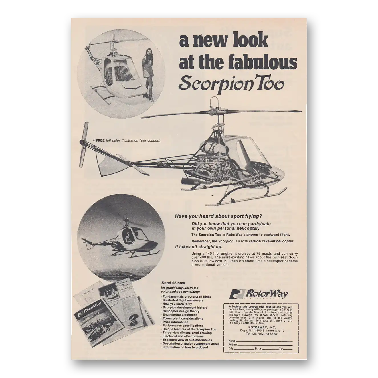 1973 Scorpion Too Helicopter New Look at the Fabulous Vintage Magazine Print Ad