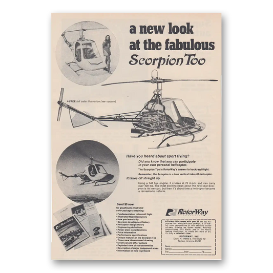 1973 Scorpion Too Helicopter New Look at the Fabulous Vintage Magazine Print Ad