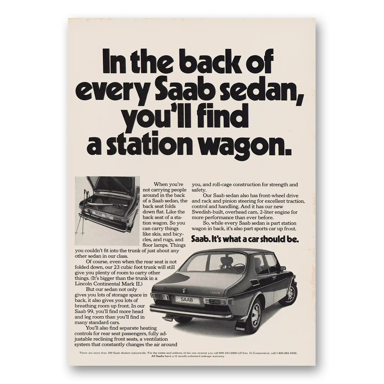 1973 Saab Back of Every Saab Sedan Find Station Wagon Vintage Magazine Print Ad