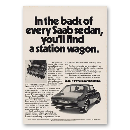 1973 Saab Back of Every Saab Sedan Find Station Wagon Vintage Magazine Print Ad