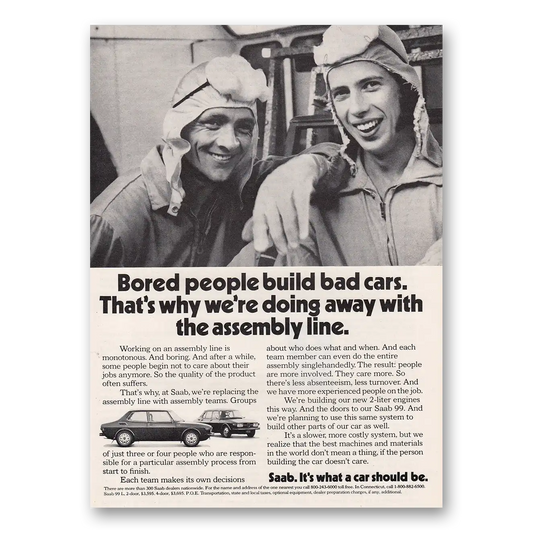 1973 Saab Bored People Build Bad Cars Vintage Magazine Print Ad