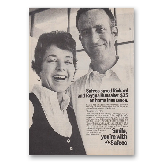 1973 Safeco Insurance Richard and Regina Hunsaker Vintage Magazine Print Ad