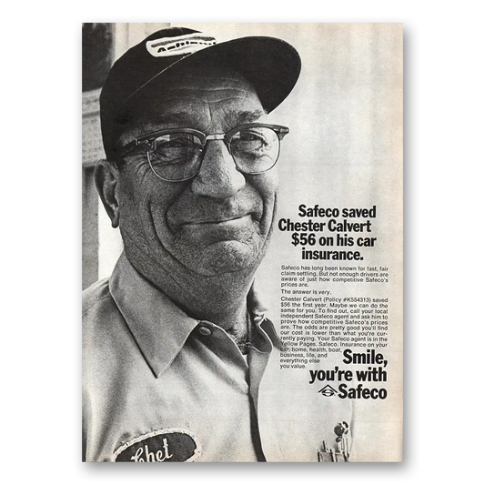 1973 Safeco Insurance Chester Calvert Vintage Magazine Print Ad