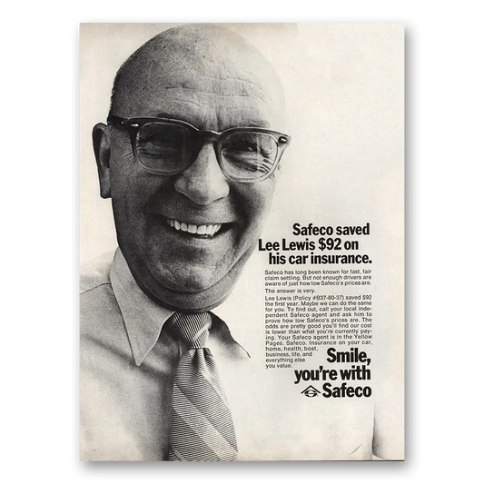 1973 Safeco Insurance Lee Lewis Car Insurance Vintage Magazine Print Ad