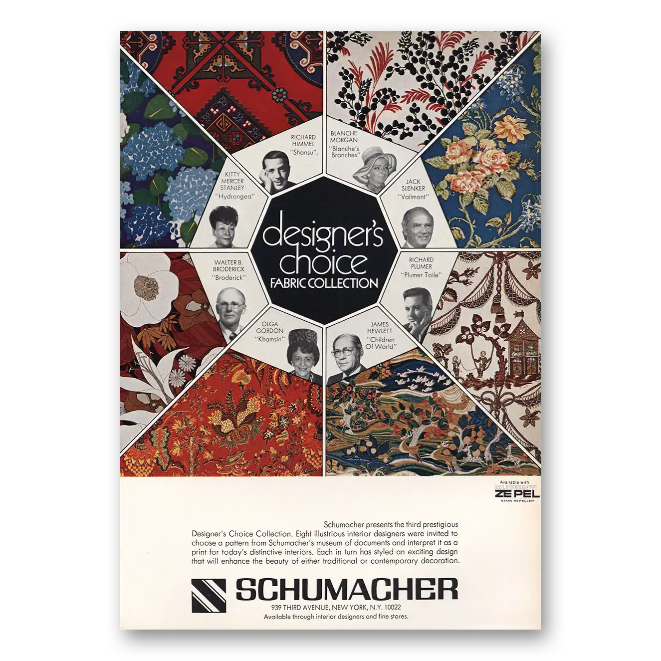 1973 Schumacher Fabrics Designers Choice Vintage Magazine Print Ad