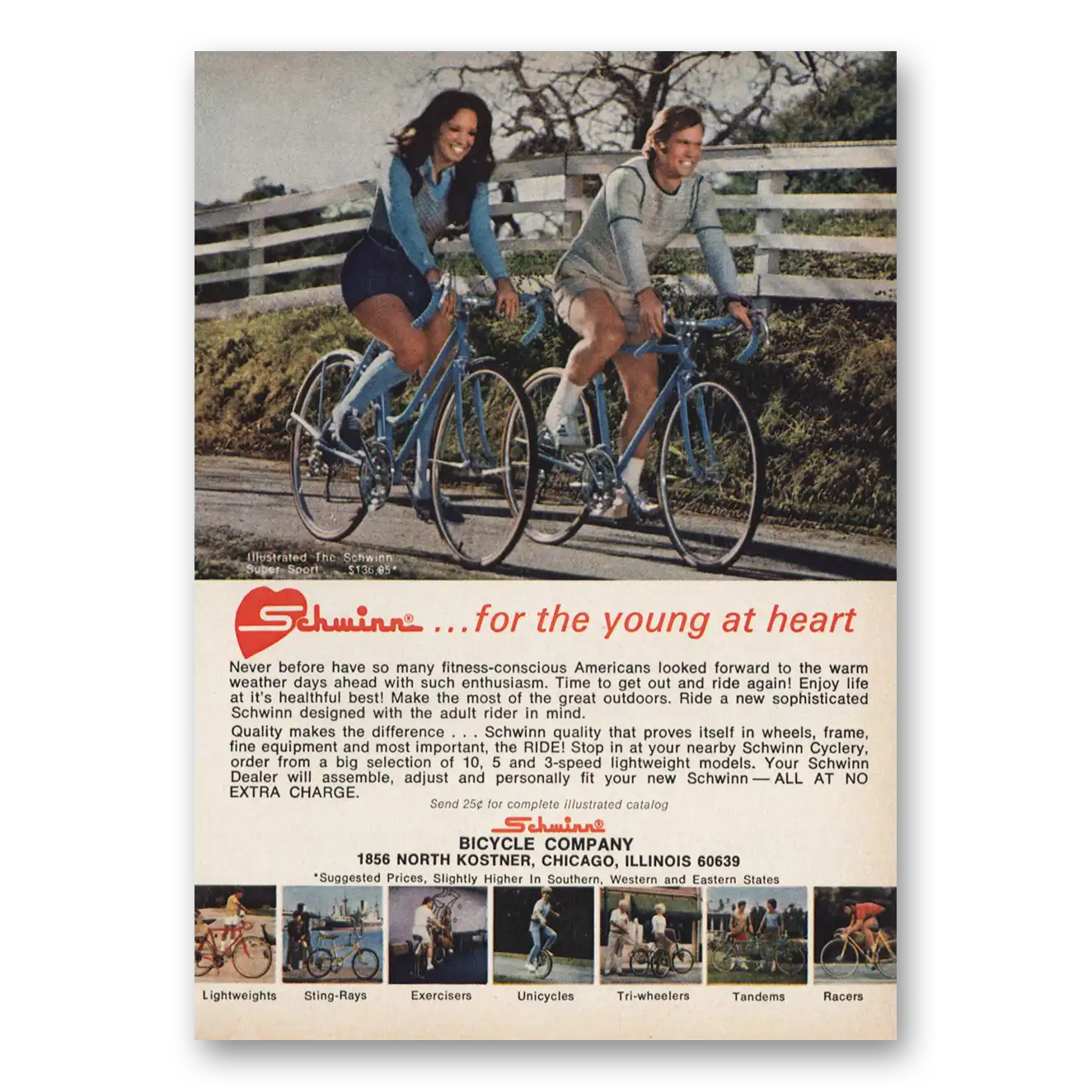 1973 Schwinn Bicycles For the Young at Heart Super Sport Vintage Magazine Print Ad