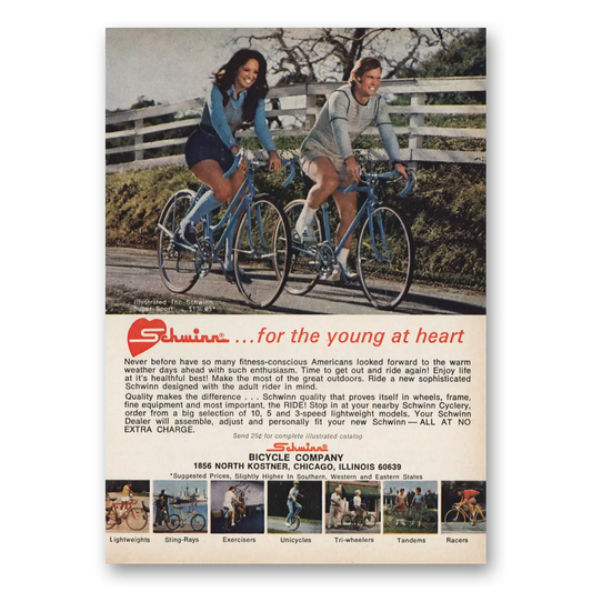 1973 Schwinn Bicycles For the Young at Heart Super Sport Vintage Magazine Print Ad