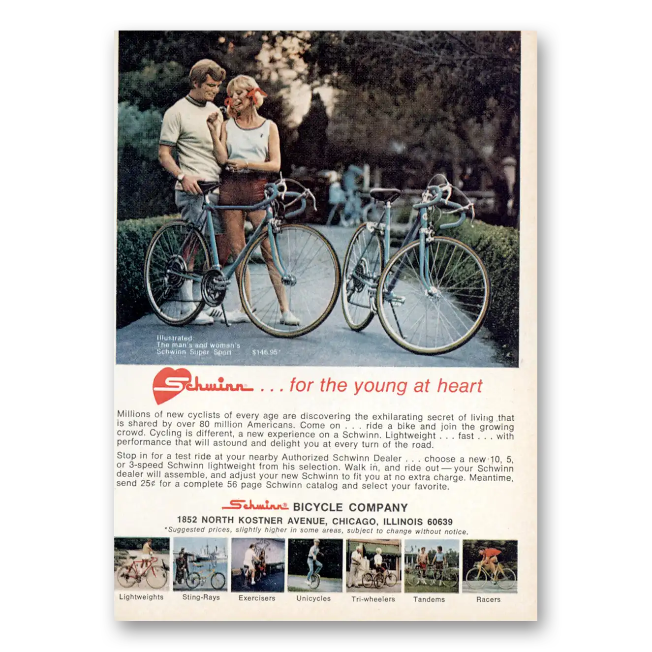 1973 Schwinn Bicycles For the Young at Heart Vintage Magazine Print Ad