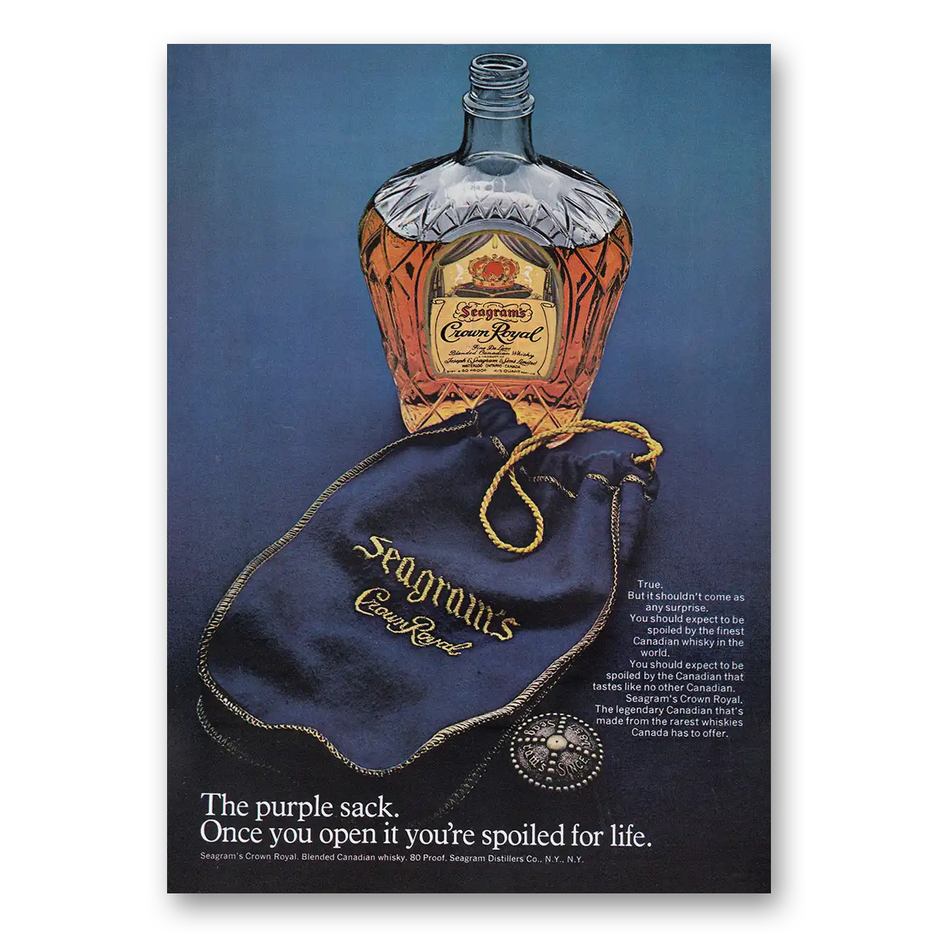 1973 Crown Royal Purple Sack Vintage Magazine Print Ad