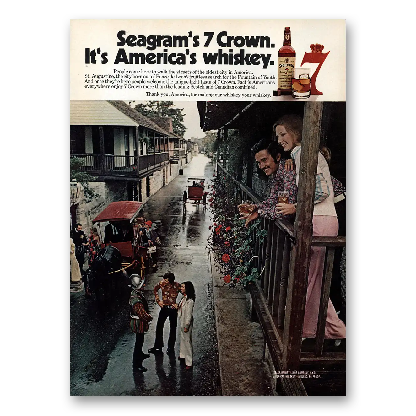 1973 Seagrams 7 Crown Whiskey St Augustine Vintage Magazine Print Ad