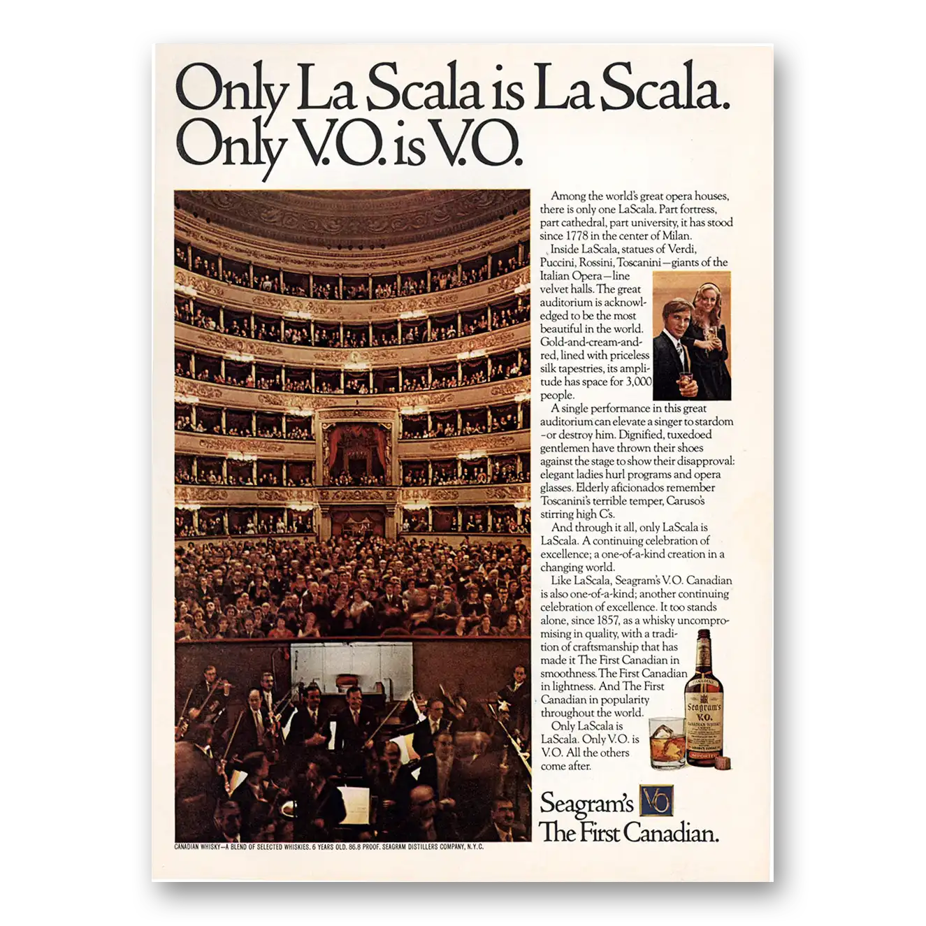 1973 Seagrams VO Whisky Only LaScala is LaScala Vintage Magazine Print Ad